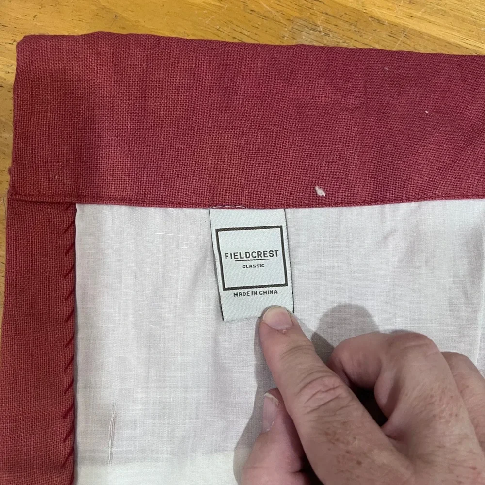 Fieldcrest Classic Linen Blend Colorblock Curtains Burgundy Rose White 52x84 Vtg